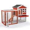 2-Story Wooden Rabbit Hutch Bunny Cage;  Chicken Coop;  Pet House for Small Animals;  Orange + White