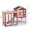 2-Story Wooden Rabbit Hutch Bunny Cage;  Chicken Coop;  Pet House for Small Animals;  Orange + White