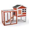 2-Story Wooden Rabbit Hutch Bunny Cage;  Chicken Coop;  Pet House for Small Animals;  Orange + White