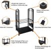 Indoor Firewood Rack with 4-Piece Fireplace Tools Set, 2-Layer Firewood Rack and Fireplace Accessories, Wood Stove Metal Firewood Stand with Fireplace