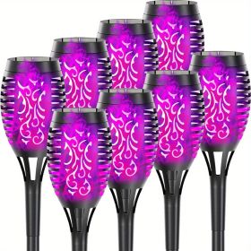 4/8/12pcs/pack Solar Outdoor Lights, 12LED Solar Torch Lights With Flickering Flame For Garden Decor, Mini IP65 Waterproof Landscape Flame Lights For (Color: Purple Light, Size: 8pcs)