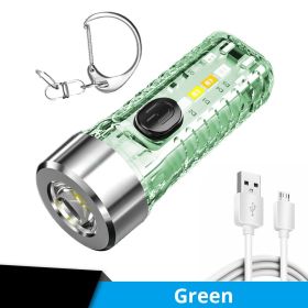 Mini Portable LED Flashlight With Keychain; USB Charging Warning Light For Outdoor Camping Emergency (Color: Green)