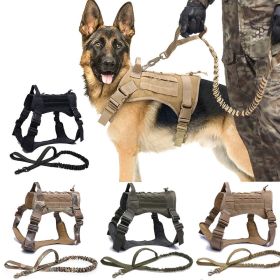 Tactical Dog Harness & Leash Set For Large Dogs - Padded Quick Release (Color: Brown Harness, Size: XL)
