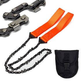 Razor Sharp Pocket Chainsaw Self Cleaning 25.5" Portable Hand Saw with Black Holster (Color: Orange)