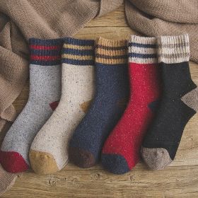 5 Pairs Wool Winter Socks for Women with Striped Dotted Yarn, Christmas Socks (Color: Random, Size: EUR35-40)