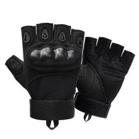 Military Tactical Men's Half Finger Gloves Sports Shooting Hunting Airsoft Motorcycle Cycling Gloves (Color: Black, Size: L)