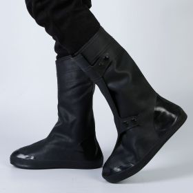 PVC Rainproof Shoes Cover Men Women Winter Snow Boots Waterproof Thick Non-Slip Wear-Resistant Bottom High Tube Rain Bota Cases (Color: Black, Size: 45)