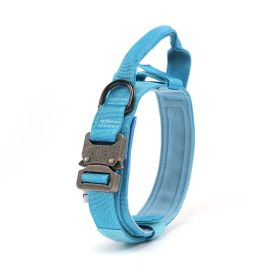 Tactical Military Dog Collar - Adjustable Nylon w/ Heavy Duty Metal Buckle & Handle for Dog Training (Color: Blue, Size: M)