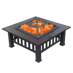Durable Outdoor Wood Burning Fire Pit Table with Accessories (Color: Black)