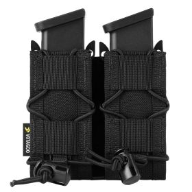 MOLLE 9mm Open-Top Pistol Mag Pouch Adjustable & Compatible With Various MOLLE Tactical Belts (Color: Black, Size: Double)