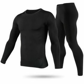 Men Thermal Underwear Set Long Johns Pants Long Sleeve Soft Underwear Kit Top Bottom Winter Sports Suits (Color: Black, Size: XXL)