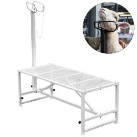 VEVOR Livestock Stand 51x23 inches, Trimming Stand with Straight Head Piece, Goat Trimming Stand Metal Frame Sheep Shearing Stand Livestock Trimming S (Table Length and Width: 51 x 23 in, Color: White)