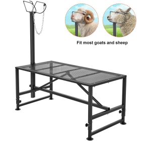 VEVOR Goat & Sheep Stand, 47x23 inch Livestock Stand, Metal Livestock Milking and Shearing Stand 21" to 33" Adjustable Height, with Headpiece and Nose (Table Length and Width: 47 x 23 in, Color: Black)