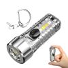 Mini Portable LED Flashlight With Keychain; USB Charging Warning Light For Outdoor Camping Emergency
